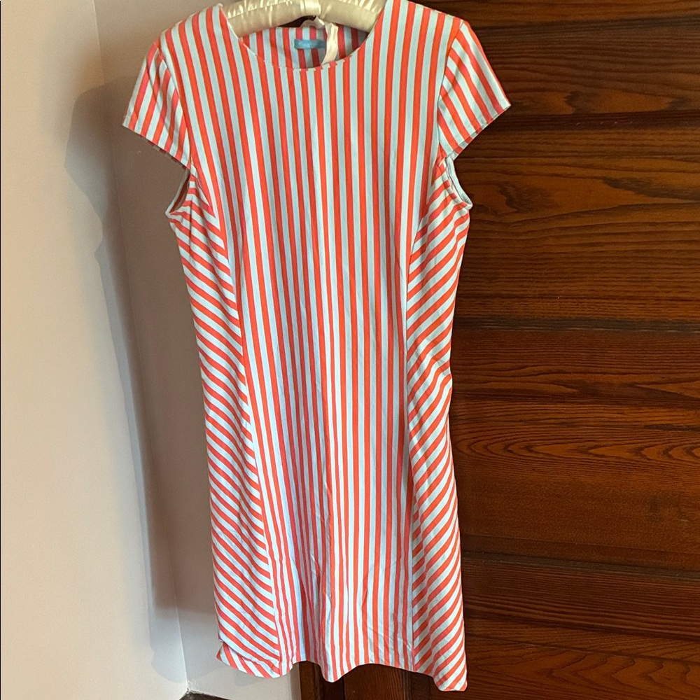 J. McLaughlin Coral and White Striped Cap-Sleeve Dress